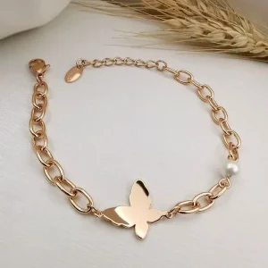 دستبند زنانه ژوپینگ مدل پروانه و مروارید